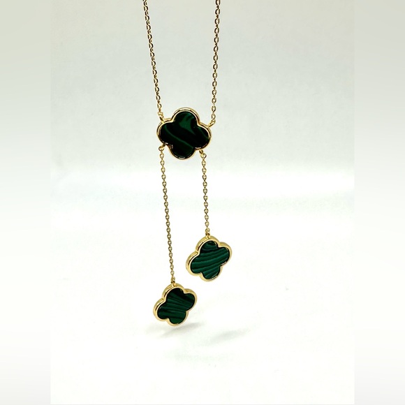 Green & Gold Clover Charm Necklace 18 Kt Gold Dipped - Picture 3 of 4